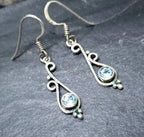 Sterling Silver Dangle Earrings - with Turquoise Blue Stone - 2.4g