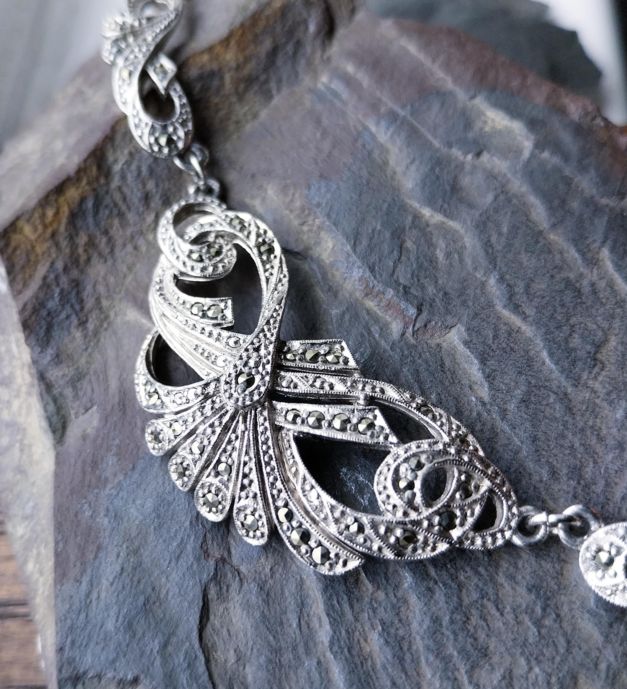Vintage MIZPAH Marcasite Cocktail Necklace - 18" - 32g