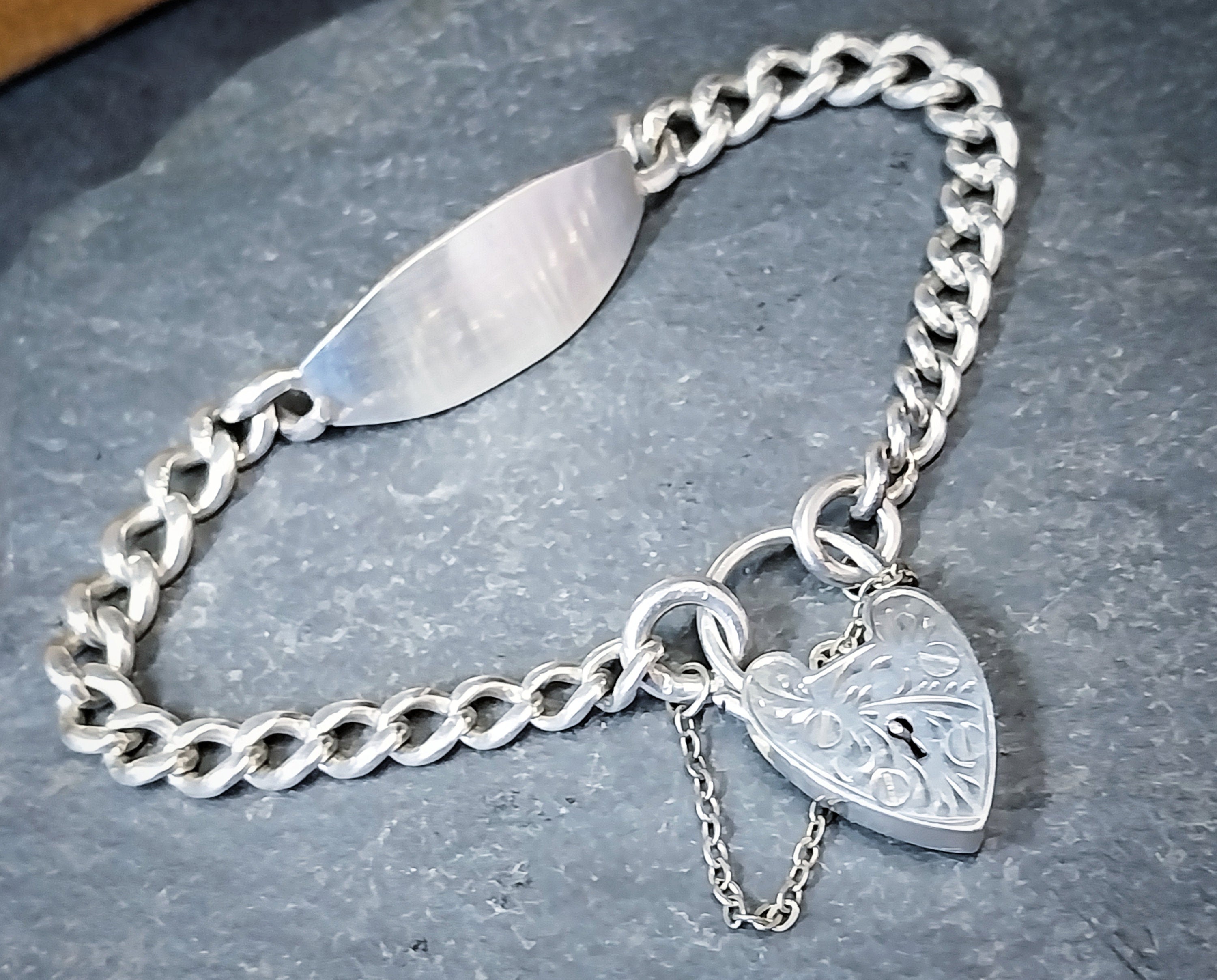 GEORG JENSEN Silver Identity Link Bracelet with Engraved Heart Clasp Padlock - 17.8g