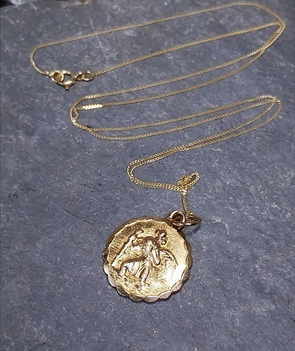 9ct Gold Georg Jensen St Christopher Necklace Pendant - Double Sided on 20" Chain - 4.4g
