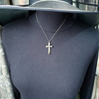 Victorian Antique Banded Agate Cross on 18" Sterling Silver Chain - 3.9g