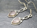 Vintage Sterling Silver Rose Quartz EARRINGS - Long Dangling  - 3.5g