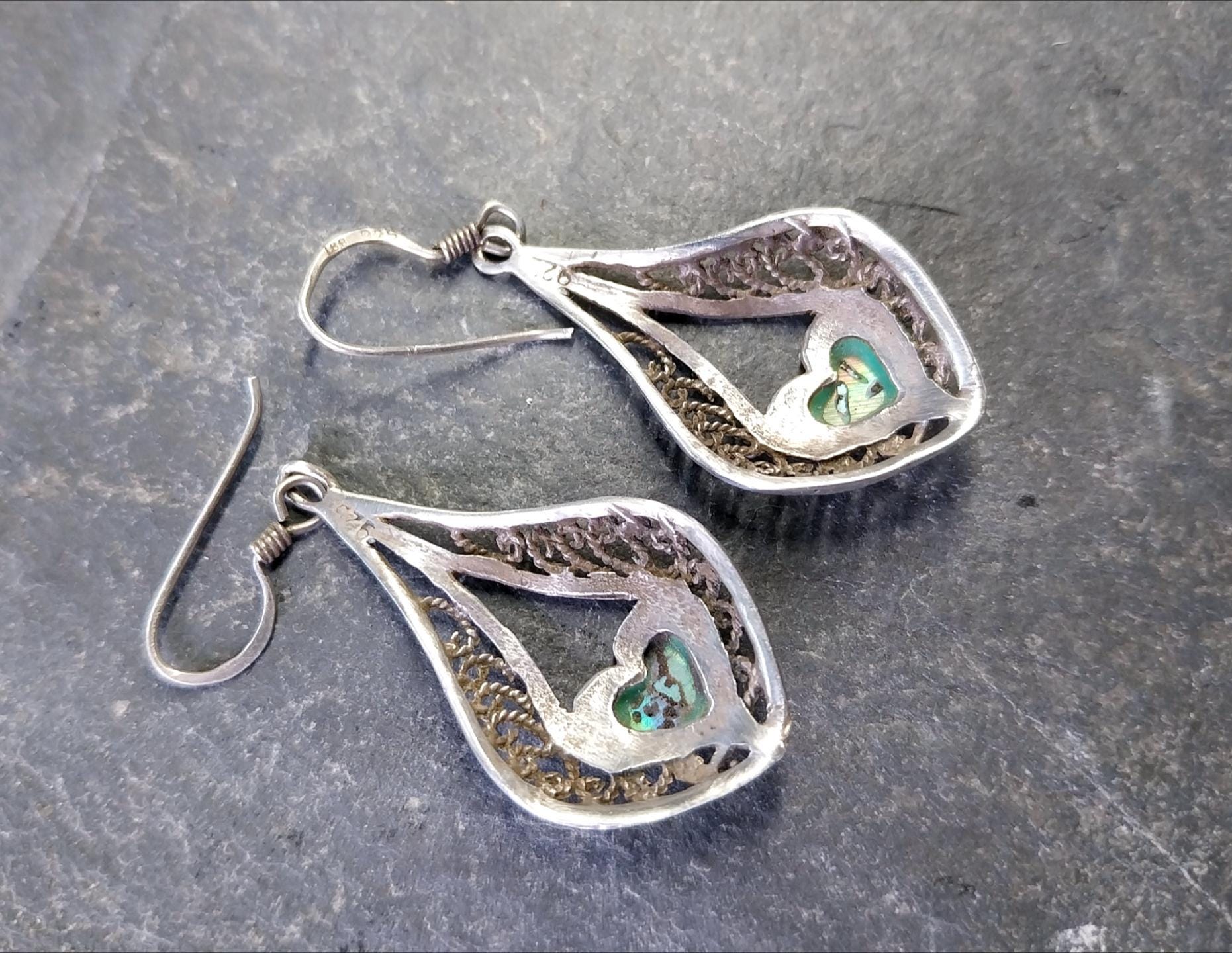 Vintage Sterling Silver Drop Earrings - with Paua Shell - 4.9g