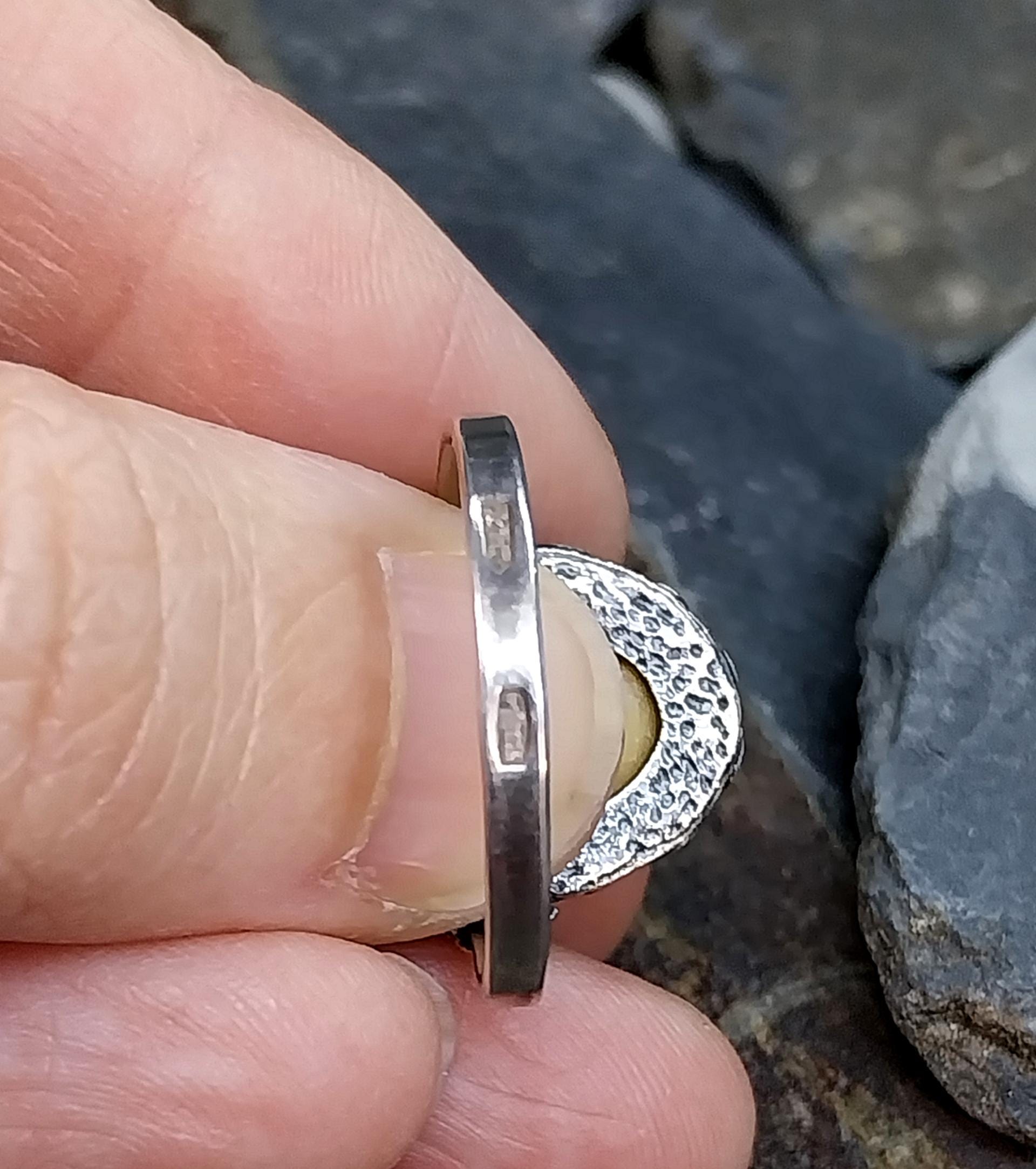 Vintage SILVER Moss Agate RING Dendritic Stone - adjustable size 0 (us 7) - 5.9g