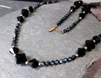 Vintage Jet Black Bead Necklace with 9ct gold spacers - 20" - 21.2g