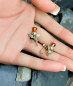 Antique Sterling Silver Carnelian Thistle Earrings - Screw Backs - 3.4g