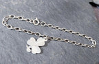 Vintage SILVER LINK BRACELET with Three Leaf Clover Charm - 5.2g