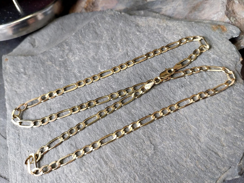 Vintage 9ct GOLD FIGARO Flat Curb CHAIN Necklace - 18" - 6.5g