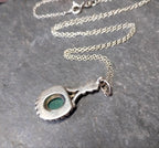 Sterling Silver Green Gemstone Necklace Pendant Drop - on 18" chain - 3.9g