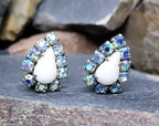 Vintage EARRINGS Blue Aurora Borealis Clip On - 3.7g