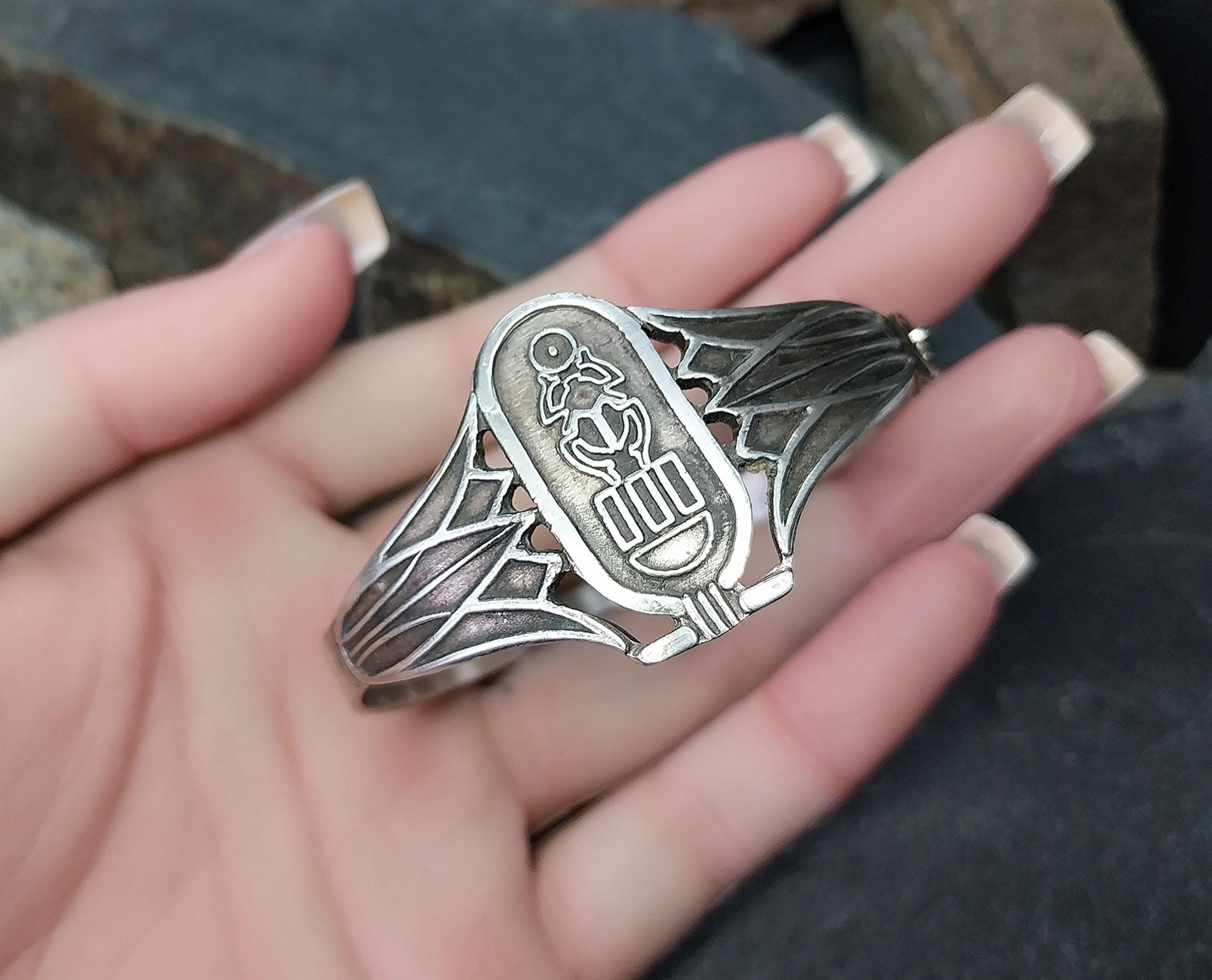 Vintage Sterling Silver Ra God ofCreation Bangle Bracelet - Egyptian - 21.7g