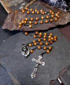 Vintage Wooden ROSARY BEADS with Crucifix - 28" Necklace - 14.4g