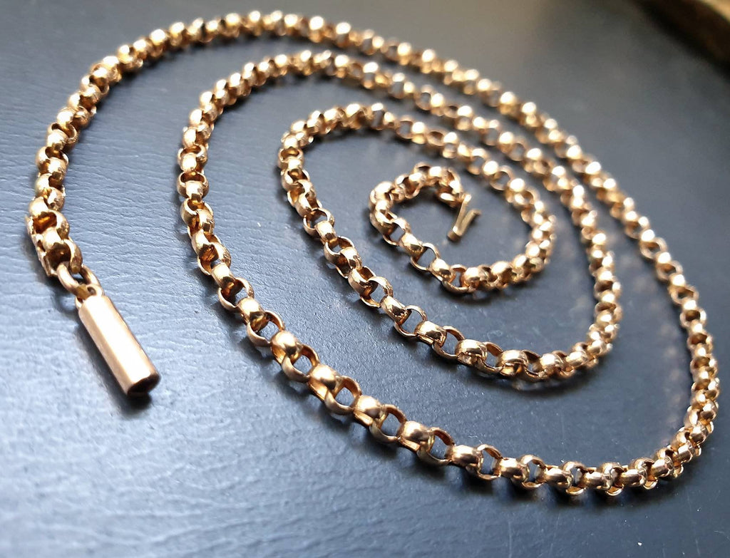 Antique 9ct GOLD ROLO BELCHER Chain Necklace with Barrel Clasp - 20" - 6.8g