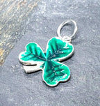 Silver CLOVER SHAMROCK Small CHARM with green enamel - Vintage  0.6g