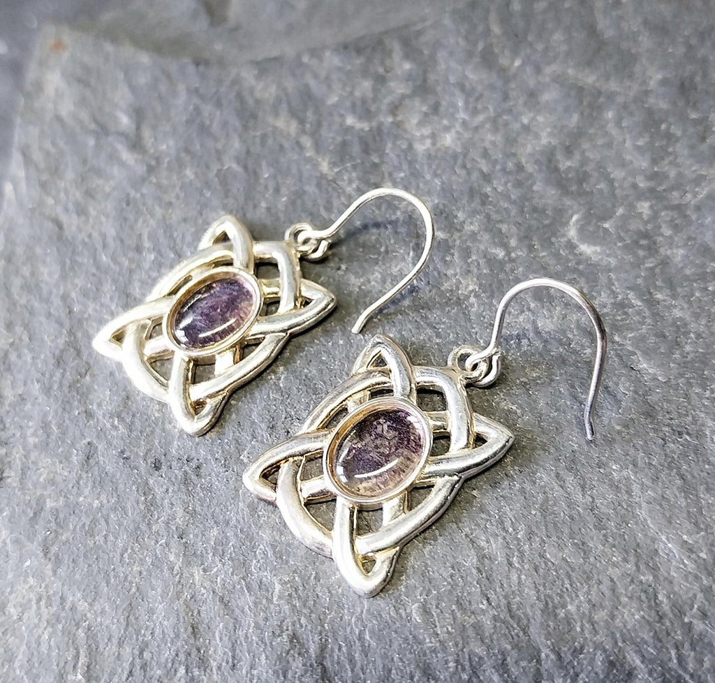 Sterling SILVER Amethyst Necklace and Matching Earrings Gift Set - Celtic Knot - 8.6g