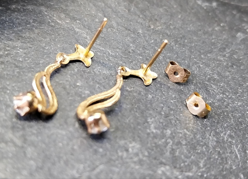 Vintage 9ct Gold Twist DROP EARRINGS - Dangling - 0.6g