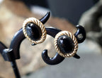 Vintage 9ct Gold Onyx Stud EARRINGS - butterfly backs