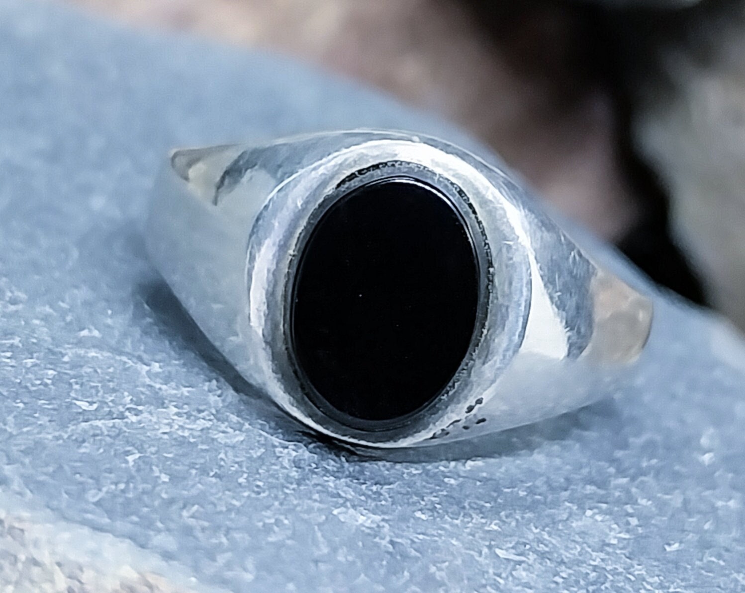 Vintage St SILVER Signet RING with Black ONYX Stone - uk size O (us 7) - 3.4g