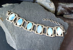 Vintage Silver Bracelet with Blue Mother of Pearl Panel Links -23.4g