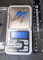 Sterling Silver Art Deco EARRINGS Blue Gemstone & Marcasite - 5.9g