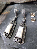 Sterling Silver Art Deco EARRINGS MOP & Marcasite - 12.1g