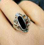 SILVER ONYX RING - Jet Black Stone - Size uk M ( usa 6.5) - 3.2g