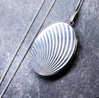 Vintage Georg Jensen SILVER LOCKET Necklace - Oval with Rays on 18" Chain - 9.2g
