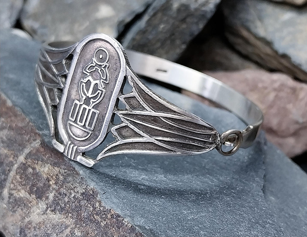Vintage Sterling Silver Ra God ofCreation Bangle Bracelet - Egyptian - 21.7g