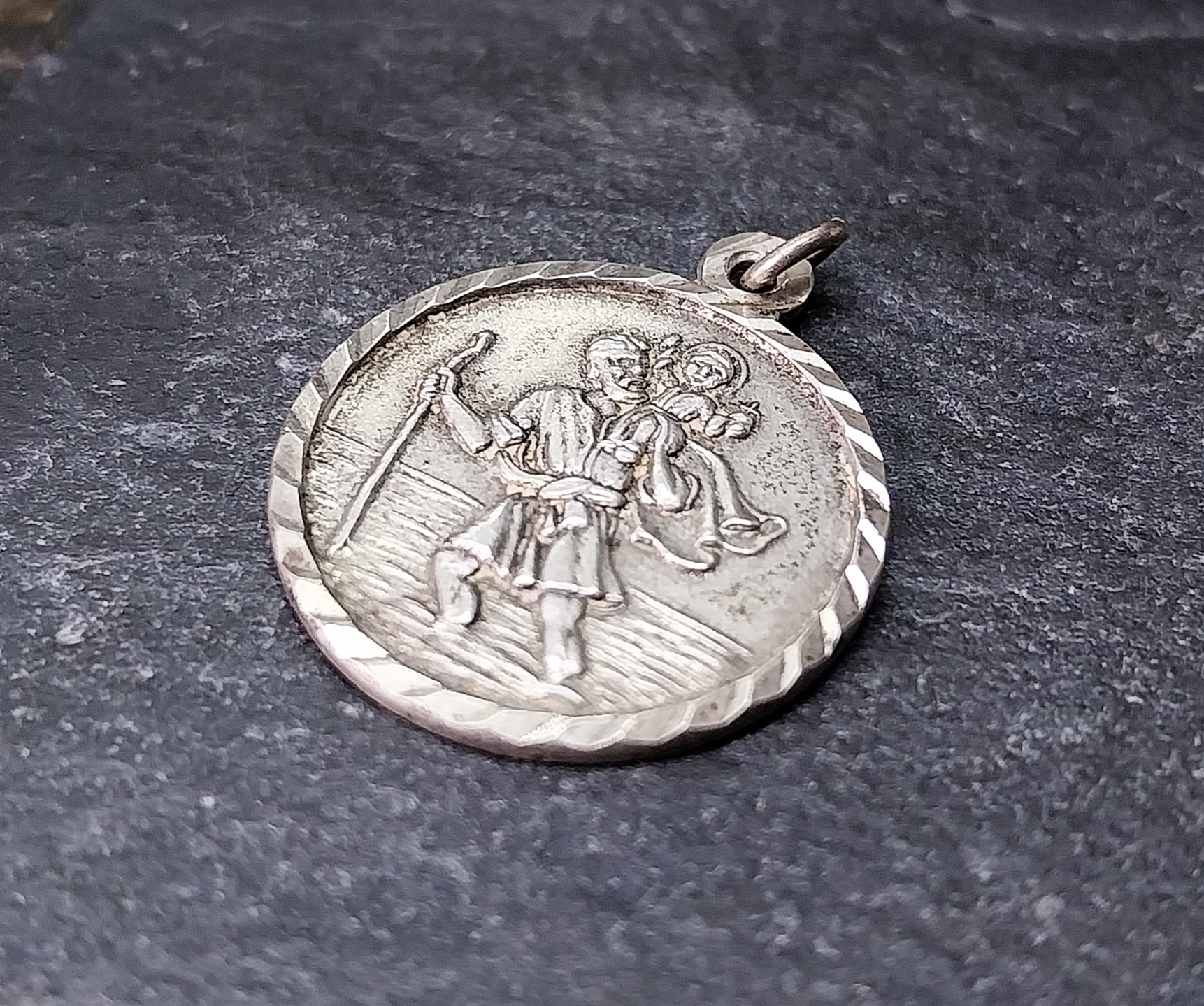 Vtg SILVER St Christopher Charm - Traveller, Journey - 1950s - 2.3g