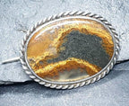 Antique Silver Moss Agate Landscape Brooch - Victorian Sterling Silver - 5.3g