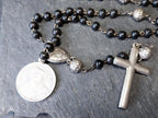 Vintage Small BLACK ROSARY BEADS with Crucifix - Short 14" - 13g