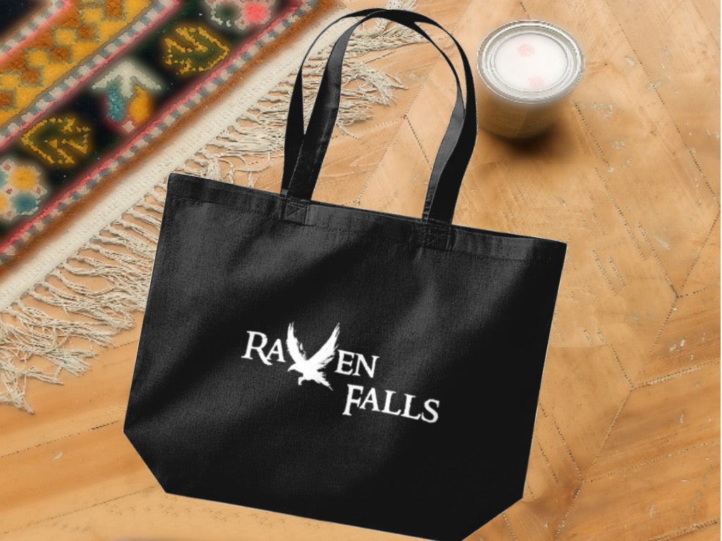 RRavenFalls Organic Cotton Maxi Tote Shopping Bag - Black Large 18 Litres